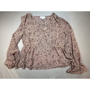 Nordstrom Rack Floral Long Sleeve Blouse Size L Pink Black Lined